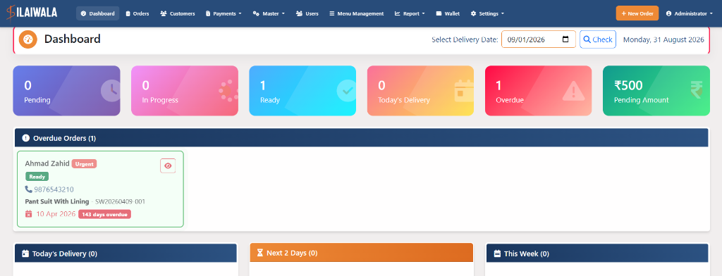 Silaiwala Tailor Shop Management Dashboard