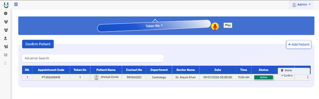 Upchar Patient Token Calling System Screenshot
